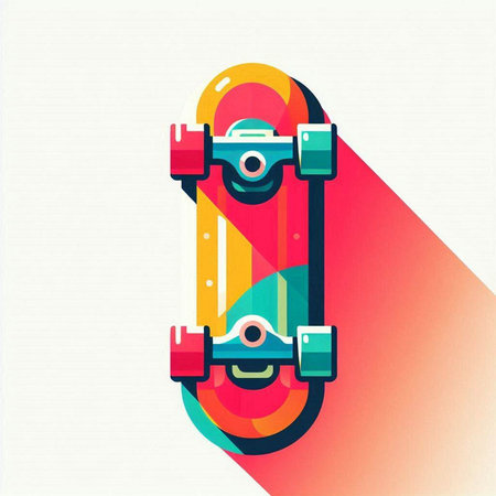 Skateboard colorful icon with long shadow. Modern flat design vector illustration.のイラスト素材