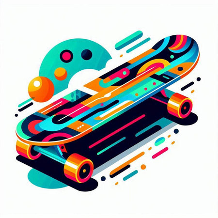Skateboard on colorful background. 3d isometric vector illustration.のイラスト素材