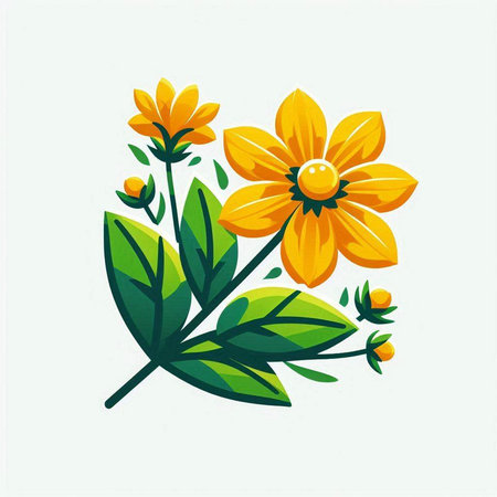 Yellow flowers and leaves on a white background. Vector illustration of flowers.のイラスト素材