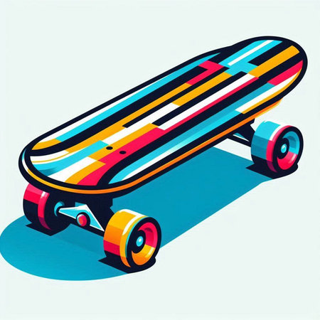 Skateboard icon. Vector illustration of a colorful skateboard.のイラスト素材
