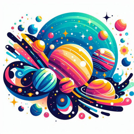 Colorful space background with planets, stars and nebula. Vector illustration.のイラスト素材