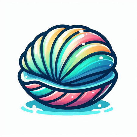 Colorful sea shell isolated on white background. Hand drawn vector illustration.のイラスト素材