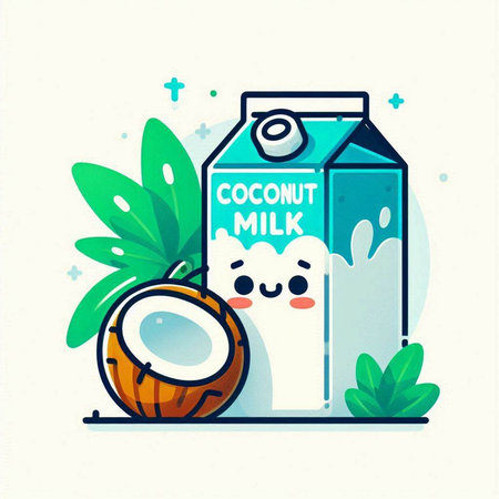 Coconut milk in a carton box. Vector illustration.のイラスト素材
