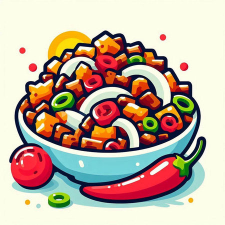 Vector illustration of a bowl of mexican chili con carneのイラスト素材