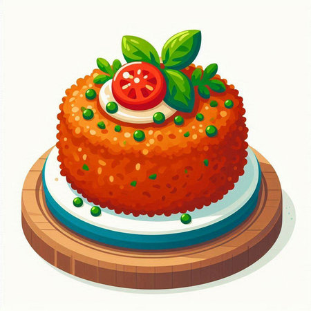 Illustration of a cake with tomato and basil on a white backgroundのイラスト素材