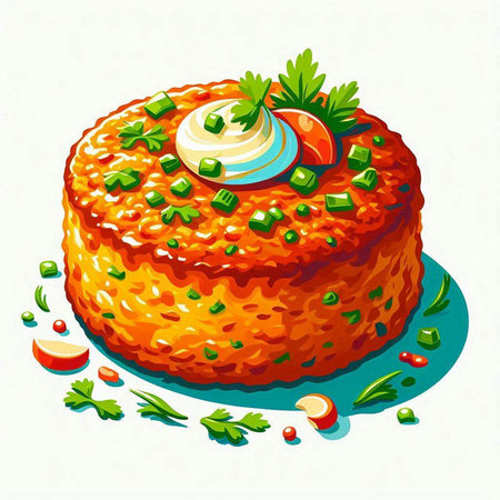 Illustration of a carrot cake garnished with parsley and dillのイラスト素材