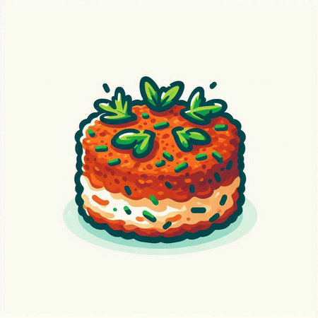 Illustration of a tomato cake with parsley on a white backgroundのイラスト素材