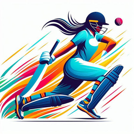 Cricket player in action with bat and ball. Vector illustrationのイラスト素材