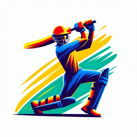 Cricket player with a bat and ball. Vector illustration.のイラスト素材