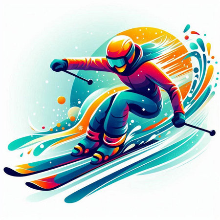illustration of a skier on the piste, vector illustrationのイラスト素材