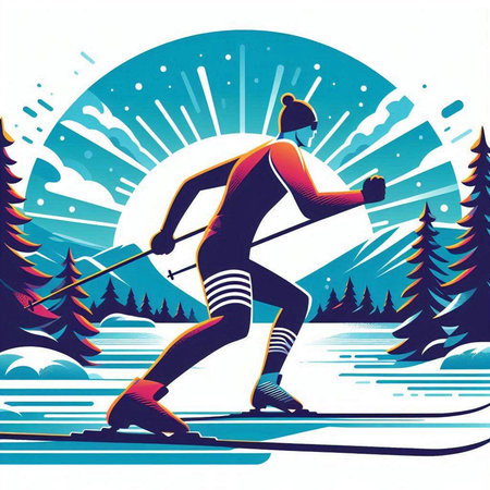 Winter sports - skier in the winter forest. Vector illustration.のイラスト素材