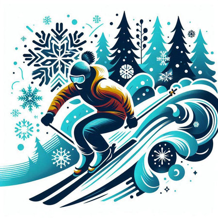 snowboarder on the background of the winter landscape, vector illustrationのイラスト素材