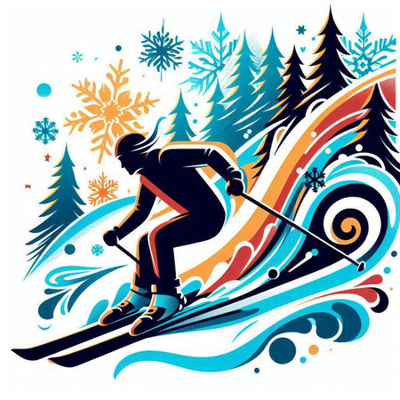 Skier on a background of snowflakes. Vector illustration.のイラスト素材