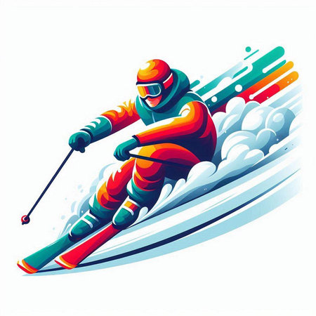 Skiing man. Vector illustration isolated on a white background.のイラスト素材
