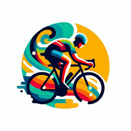 Cyclist vector icon logo design template. Cyclist logo vectorのイラスト素材
