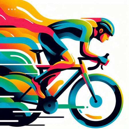 Cyclist riding a bike, colorful abstract vector background illustration.のイラスト素材