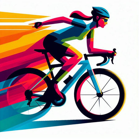 Cyclist riding a bicycle with colorful abstract background, vector illustrationのイラスト素材