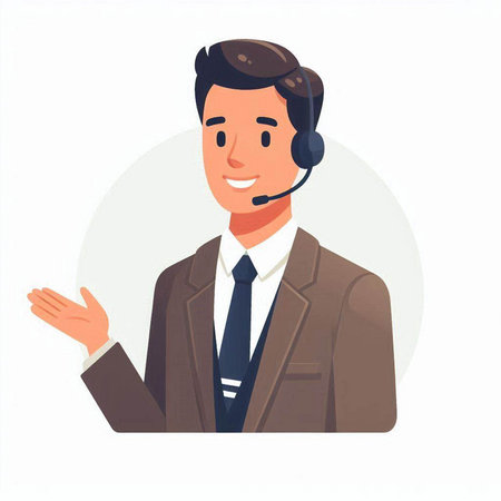 Vector illustration of a man in a suit with a headset. Flat style.のイラスト素材