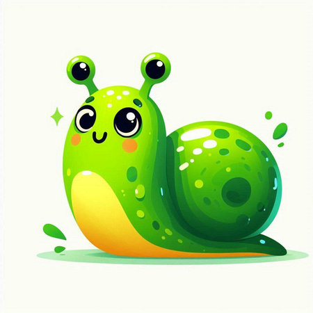 Cute cartoon snail with green eyes. Vector illustration isolated on white background.のイラスト素材