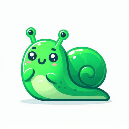 Cute cartoon green snail isolated on white background. Vector illustration.のイラスト素材