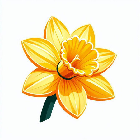 Illustration of a yellow daffodil on a white backgroundのイラスト素材