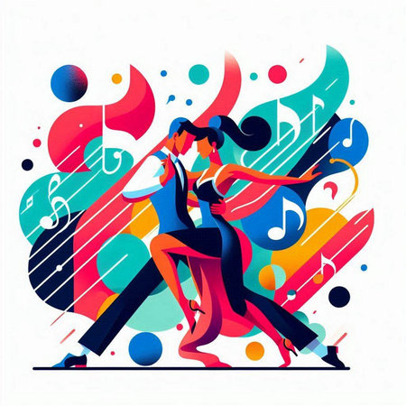 Couple dancing tango. Colorful vector illustration in flat styleのイラスト素材