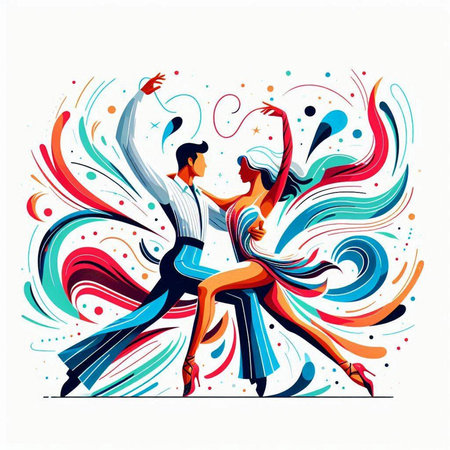 Couple dancing tango. Vector illustration. Colorful background.のイラスト素材