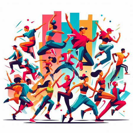 Running people, men and women in sportswear, vector illustrationのイラスト素材
