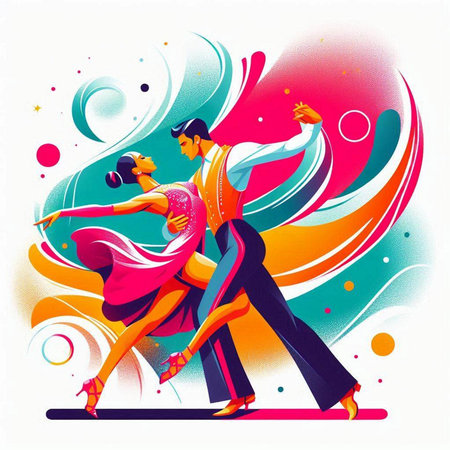Couple dancing latin dance on abstract colorful background. Vector illustration.のイラスト素材