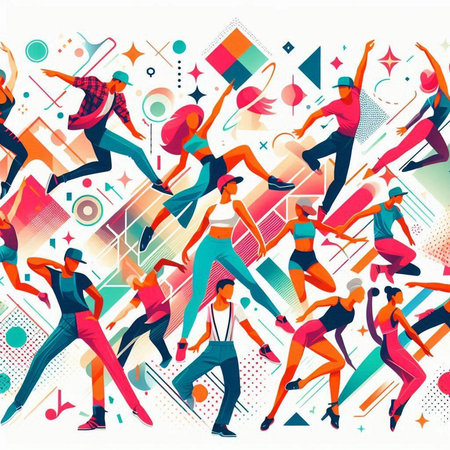 Group of young sporty people jumping and running. Vector illustration.のイラスト素材