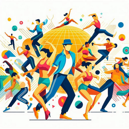 Vector illustration of a group of people running in the park. Flat style.のイラスト素材