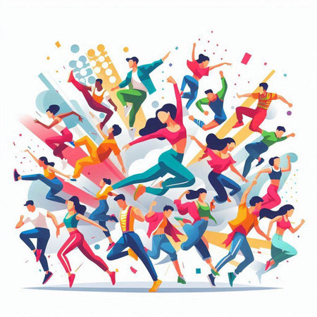 Running people. Vector illustration in flat style. Colorful abstract people.のイラスト素材