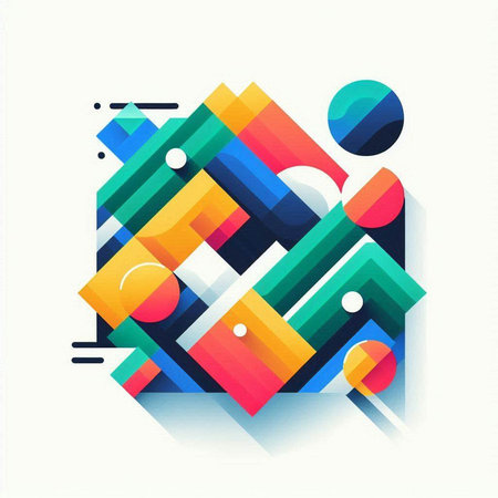 Abstract geometric background with overlapping colored shapes. Trendy techno design. Vector illustrationのイラスト素材