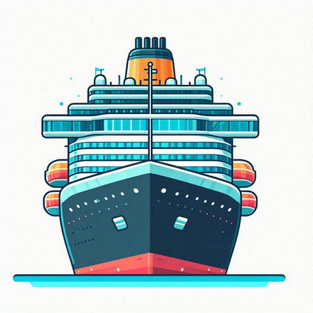 Vector illustration of a big cruise ship in a flat linear style.のイラスト素材