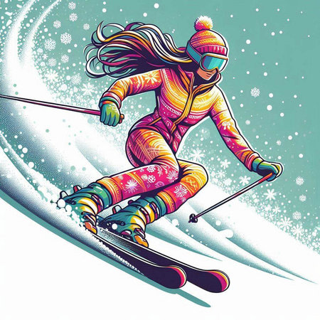 Skiing girl in winter sport. Vector illustration for your designのイラスト素材