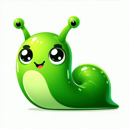 Cute cartoon green snail isolated on white background. Vector illustration.のイラスト素材