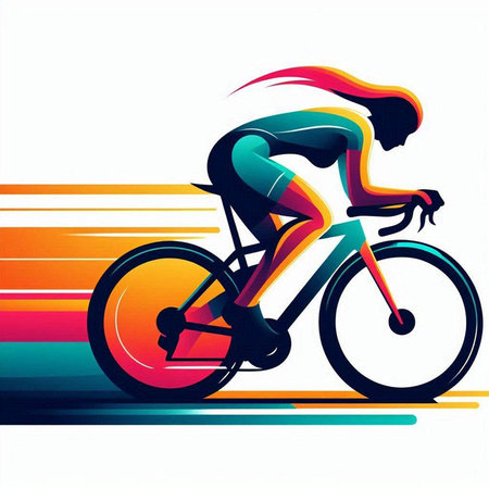 Cyclist vector illustration with colorful abstract background and space for textのイラスト素材