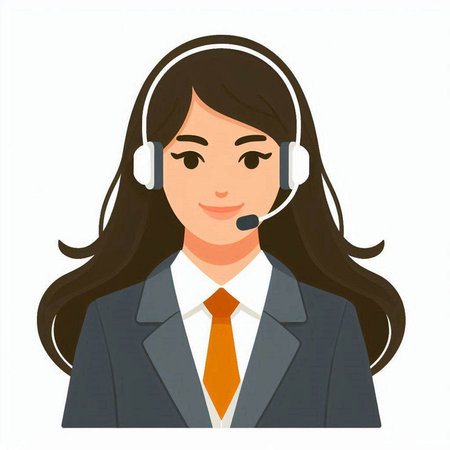 Vector illustration of a call center operator with headset on white background.のイラスト素材