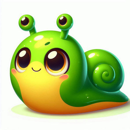 cute green snail on a white background. 3d rendering.のイラスト素材