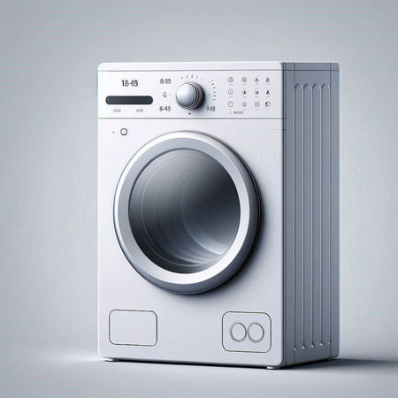 Washing machine on a gray background. 3d rendering. Clipping path includedのイラスト素材