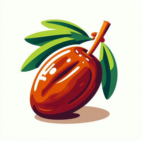 Vector illustration of a jujube with leaves on a white backgroundのイラスト素材