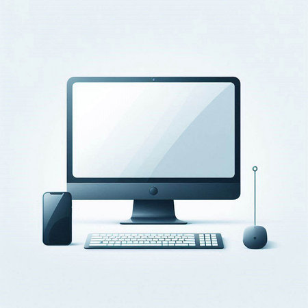 Computer monitor, keyboard and mouse on abstract background. Vector illustration.のイラスト素材