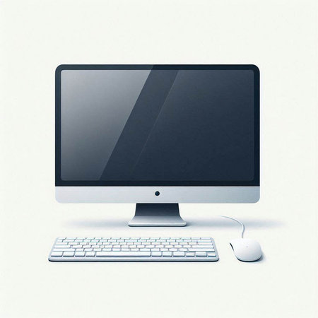 Desktop computer with keyboard and mouse isolated on white background. Vector illustration.のイラスト素材