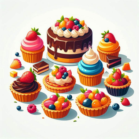 Vector illustration of a set of different cakes in the form of a circleのイラスト素材