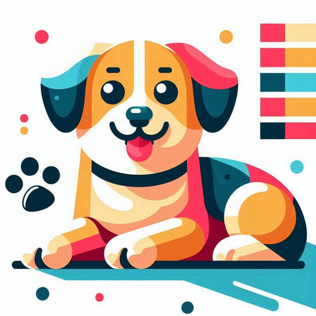 Cute cartoon dog with colorful abstract background. Vector Illustration.のイラスト素材