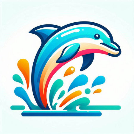 Dolphin jumping out of the water and splashes. Vector illustration.のイラスト素材