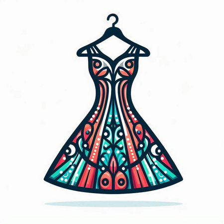 Illustration in stained glass style with a dress on a hangerのイラスト素材