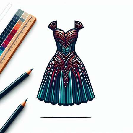 Dress design. Hand drawn fashion illustration on white background. Vector illustration.のイラスト素材