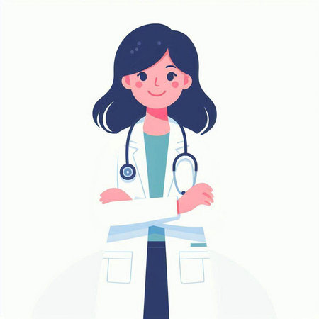 Female doctor in a white coat with a stethoscope. Vector illustration.のイラスト素材