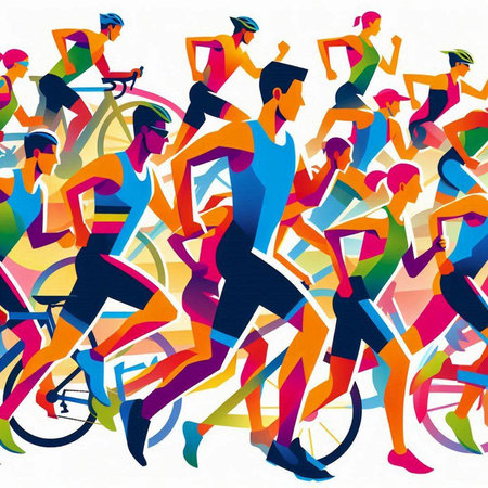 Vector illustration of a group of active people running in a race.のイラスト素材